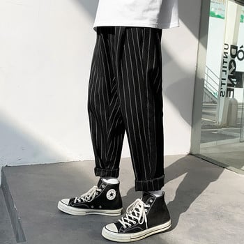 Κορεάτικο ριγέ παντελόνι Harem Ανδρικό 2021 Streetwear Man Casual Loose Ανδρικό Μαύρο γκρι ρετρό καρό πανκ παντελόνι Harajuku