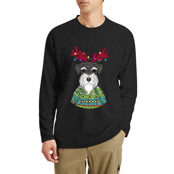 Νέο χριστουγεννιάτικο πουλόβερ μακρύ μπλουζάκι Schnauzer Reindeer νέα έκδοση μπλουζάκι για αγόρι με animal print ανδρικό μπλουζάκι
