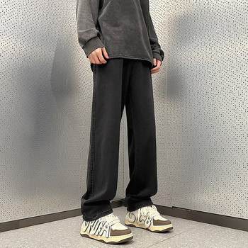 Vintage Ανδρικά φαρδιά ίσια τζιν Φθινοπωρινά μονόχρωμα casual παντελόνια παντελόνια με πλυμένα τζιν μόδα Κορεατικά streetwear Μαύρα παντελόνια