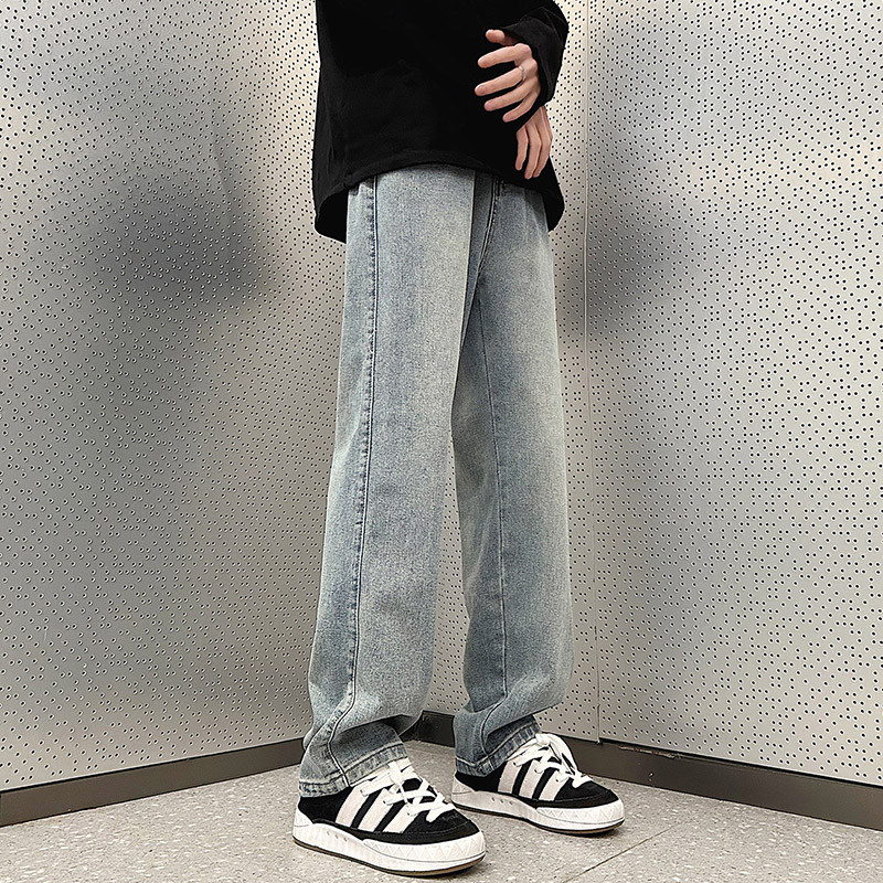 Vintage meeste kottis sirged teksad Sügises ühevärvilised vabaaja Kõik sobivad pestud teksapüksid mood Korea tänavarõivad mustad püksid