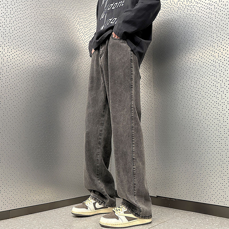 Vintage meeste kottis sirged teksad Sügises ühevärvilised vabaaja Kõik sobivad pestud teksapüksid mood Korea tänavarõivad mustad püksid