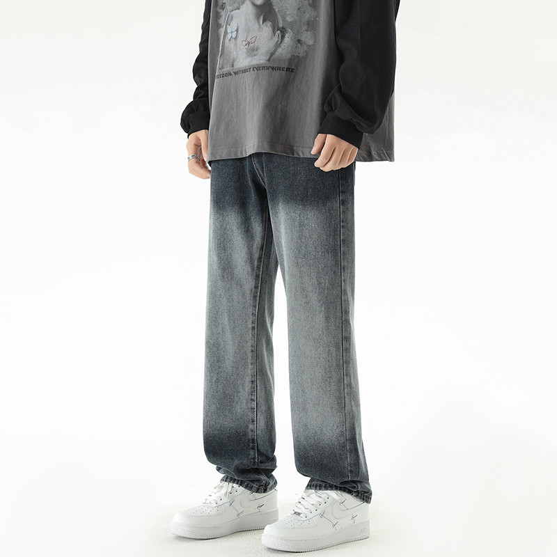2023 Φθινόπωρο Νέα Κορεάτικη Μόδα Ανδρικά τζιν με ντεγκραντέ τζιν Streetwear Ελαστική μέση Φαρδιά ίσιο παντελόνι Τζιν παντελόνι