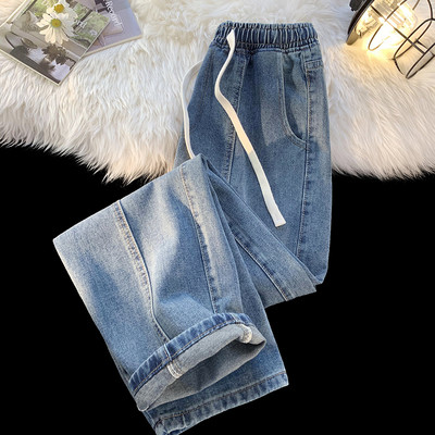 2023. aasta kevad, uus kevadsuvi, meeste lõdvad nööriga teksad Korea mood vintage teksariidest kottis laiad püksid meeste must sinine