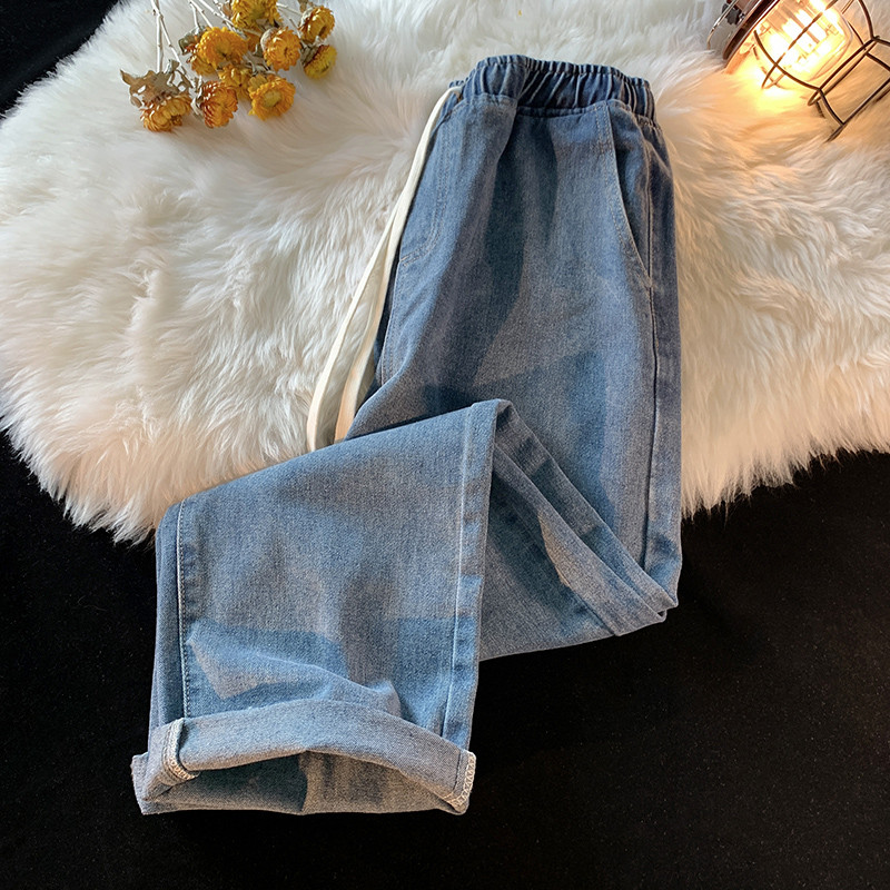 Gatvės drabužiai Vyriški elastinga juosmuo Baggy džinsai Nauji rudens korėjietiškos mados plačios džinsinės kelnės Vintažinės skalbtos mėlynos kelnės vyriškos prekės ženklas