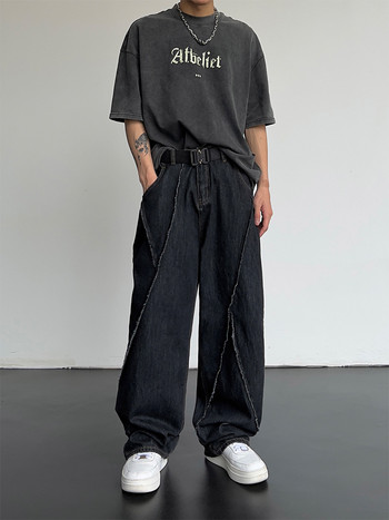 2023 Νέο καλοκαιρινό τζιν ανδρικό συνονθύλευμα τζιν παντελόνι ανδρικό oversize φαρδύ casual φαρδύ παντελόνι Streetwear Harajuku Clothing