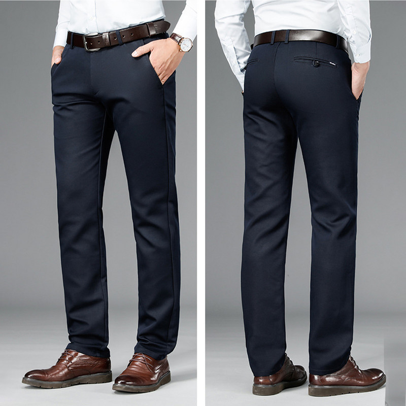 Muške zimske tople ležerne rastezljive uske hlače s podstavom od flisa, formalne ravne chino hlače, poslovne hlače