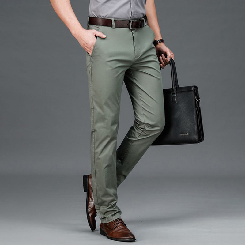Muške zimske tople ležerne rastezljive uske hlače s podstavom od flisa, formalne ravne chino hlače, poslovne hlače