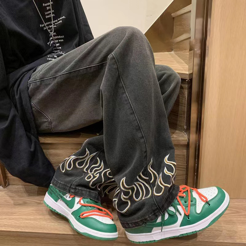 Moodne leektikandid Meeste teksad, neutraalsed laia säärega teksapüksid, lahtised sirged teksad, noorte vabaaja kottis hiphopipüksid 2023