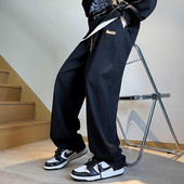 Prevelike muške široke crne traperice Proljetne nove ležerne hlače širokih nogavica s elastičnim strukom Korejske modne traper hlače Muška ulična odjeća