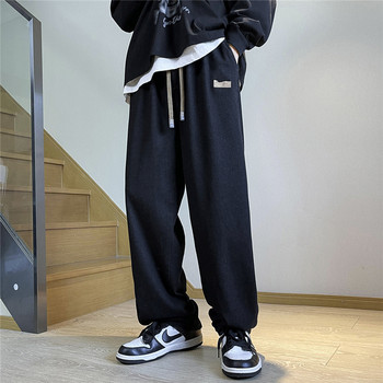 Υπερμεγέθη ανδρικό φαρδύ μαύρο τζιν ανοιξιάτικο Νέο καθημερινό παντελόνι με φαρδύ πόδι ελαστική μέση Κορεατική μόδα τζιν παντελόνι Ανδρικό Streetwear