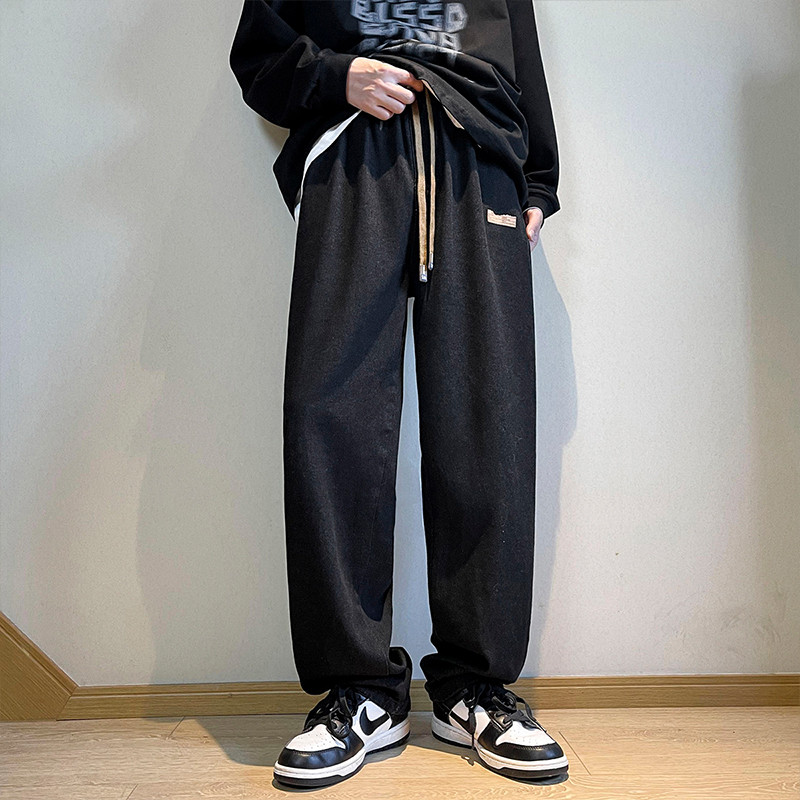 Prevelike muške široke crne traperice Proljetne nove ležerne hlače širokih nogavica s elastičnim strukom Korejske modne traper hlače Muška ulična odjeća