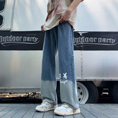 2023. aasta sügis, uus gradient, meeste kottis teksad, isikupärase disainiga tänavarõivad, sirged teksapüksid, meeste brändirõivad, sinine hall