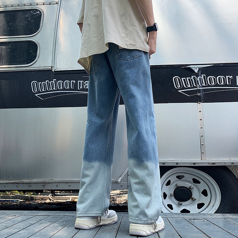 2023. aasta sügis, uus gradient, meeste kottis teksad, isikupärase disainiga tänavarõivad, sirged teksapüksid, meeste brändirõivad, sinine hall