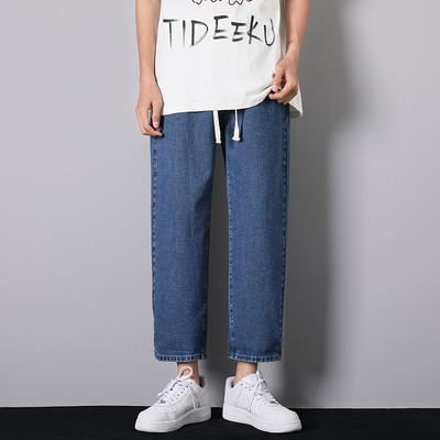 Jesen 2022. Nove korejske modne muške crne široke traperice Streetwear Dizajn elastičnog struka Traper hlače do gležnja Vintage Blue