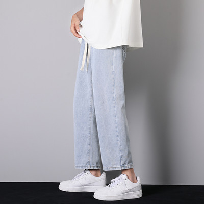 Jesen 2022. Nove korejske modne muške crne široke traperice Streetwear Dizajn elastičnog struka Traper hlače do gležnja Vintage Blue