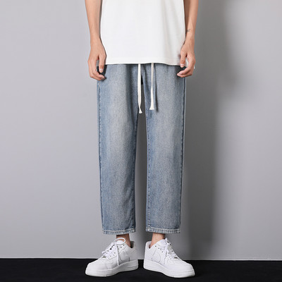 Jesen 2022. Nove korejske modne muške crne široke traperice Streetwear Dizajn elastičnog struka Traper hlače do gležnja Vintage Blue