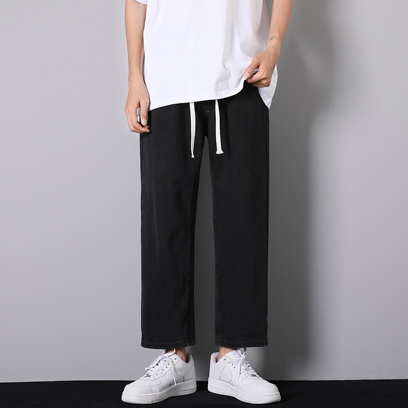 Jesen 2022. Nove korejske modne muške crne široke traperice Streetwear Dizajn elastičnog struka Traper hlače do gležnja Vintage Blue