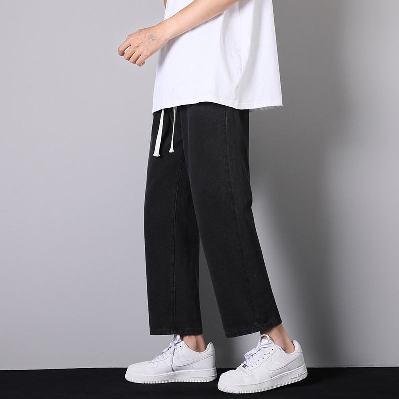 Jesen 2022. Nove korejske modne muške crne široke traperice Streetwear Dizajn elastičnog struka Traper hlače do gležnja Vintage Blue