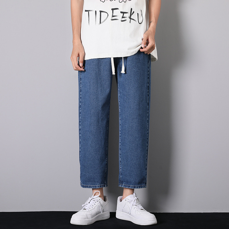 Jesen 2022. Nove korejske modne muške crne široke traperice Streetwear Dizajn elastičnog struka Traper hlače do gležnja Vintage Blue