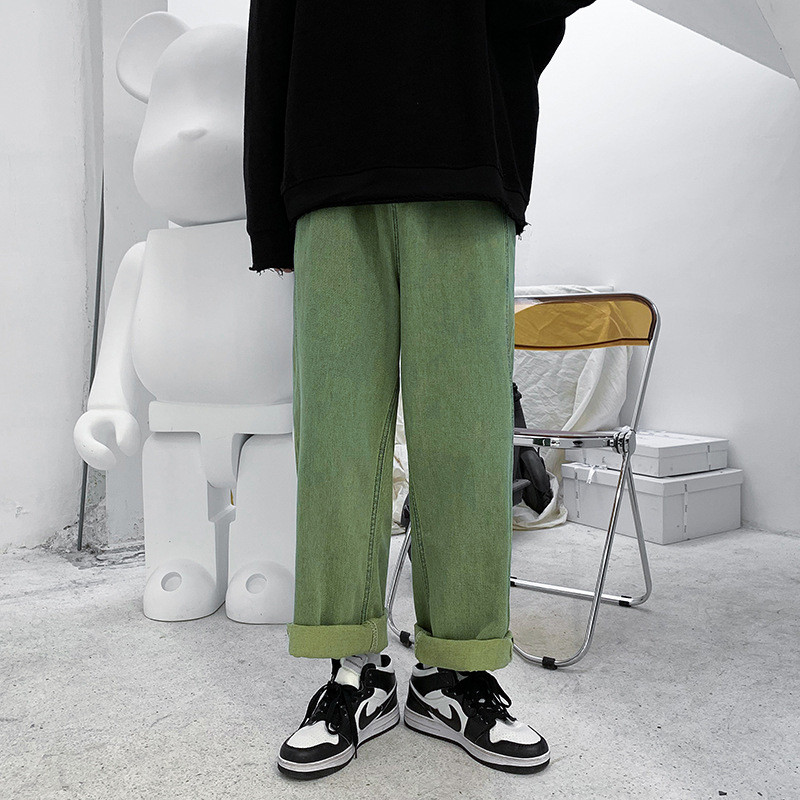 Korea mood Meeste lillad teksariidest laia säärega püksid Tänavarõivad elastne vöökoht Y2k kottis teksad sirged ülisuured püksid meessoost