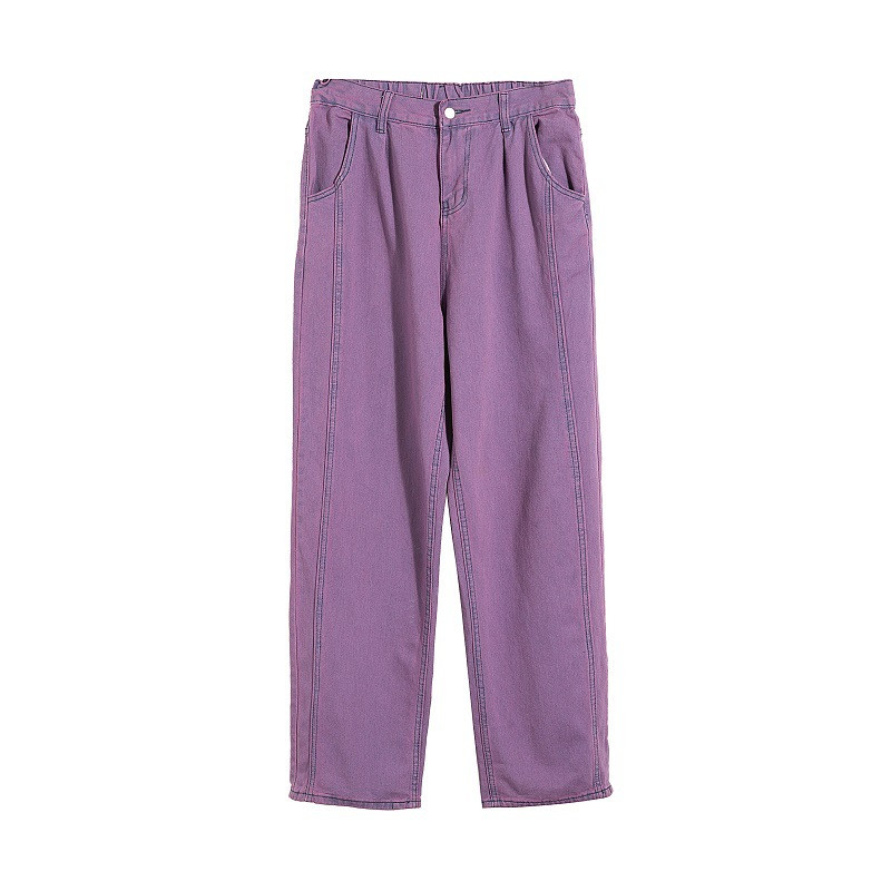 Korea mood Meeste lillad teksariidest laia säärega püksid Tänavarõivad elastne vöökoht Y2k kottis teksad sirged ülisuured püksid meessoost