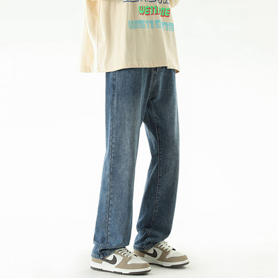 Ανδρικό φθινοπωρινό τζιν κορεάτικο φαρδύ παντελόνι 3 χρωμάτων ελαστική μέση Κλασική βάση Vintage φαρδύ τζιν Αντρικό μαύρο vintage μπλε