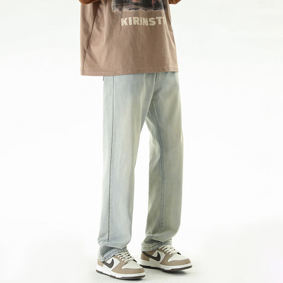 Ανδρικό φθινοπωρινό τζιν κορεάτικο φαρδύ παντελόνι 3 χρωμάτων ελαστική μέση Κλασική βάση Vintage φαρδύ τζιν Αντρικό μαύρο vintage μπλε