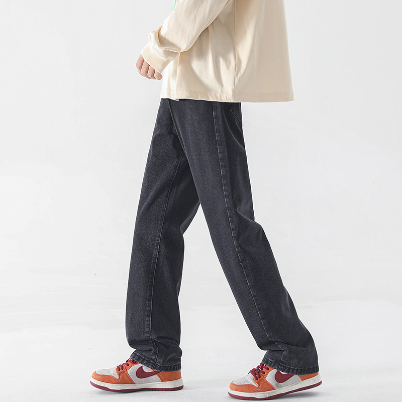 Ανδρικό φθινοπωρινό τζιν κορεάτικο φαρδύ παντελόνι 3 χρωμάτων ελαστική μέση Κλασική βάση Vintage φαρδύ τζιν Αντρικό μαύρο vintage μπλε