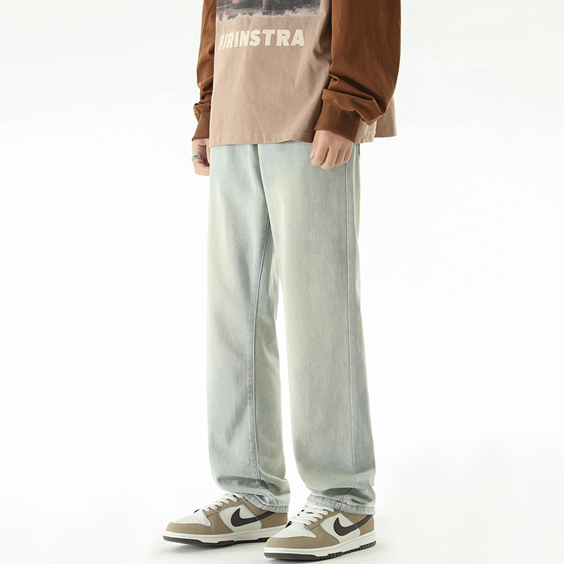 Ανδρικό φθινοπωρινό τζιν κορεάτικο φαρδύ παντελόνι 3 χρωμάτων ελαστική μέση Κλασική βάση Vintage φαρδύ τζιν Αντρικό μαύρο vintage μπλε