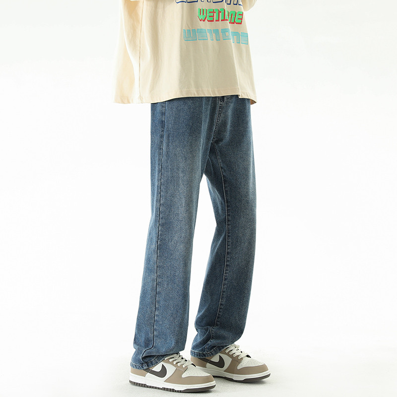 Ανδρικό φθινοπωρινό τζιν κορεάτικο φαρδύ παντελόνι 3 χρωμάτων ελαστική μέση Κλασική βάση Vintage φαρδύ τζιν Αντρικό μαύρο vintage μπλε