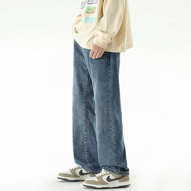 Ανδρικό φθινοπωρινό τζιν κορεάτικο φαρδύ παντελόνι 3 χρωμάτων ελαστική μέση Κλασική βάση Vintage φαρδύ τζιν Αντρικό μαύρο vintage μπλε