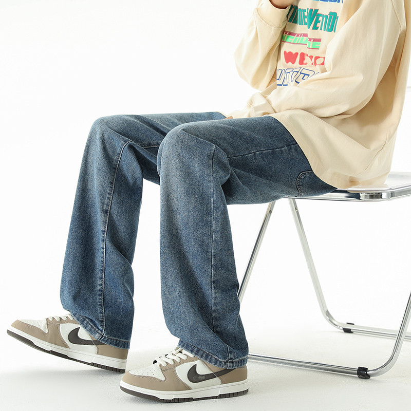 Ανδρικό φθινοπωρινό τζιν κορεάτικο φαρδύ παντελόνι 3 χρωμάτων ελαστική μέση Κλασική βάση Vintage φαρδύ τζιν Αντρικό μαύρο vintage μπλε