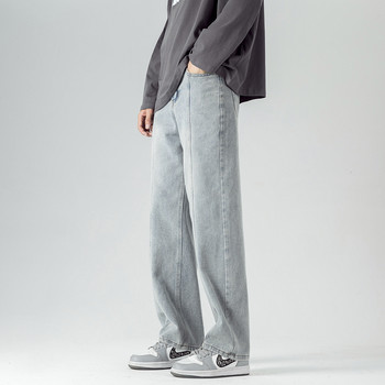 Ανδρικό ρετρό μόδας τζιν τζιν με λεπτή σχεδίαση φαρδύ casual ίσιο τζιν παντελόνι με φαρδύ πόδι Ανδρικό μπλε γκρι παντελόνι