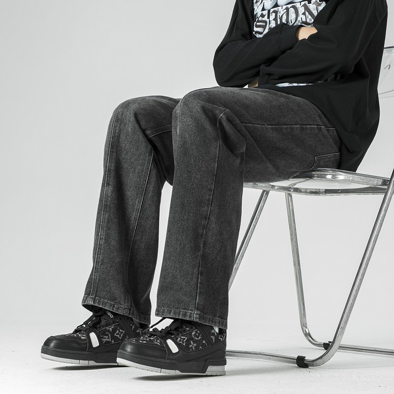 Meeste retromoodsad tänavarõivad teksad, teksapüksid, kottis vabaaja sirge laia säärega teksapüksid meeste sinised hallid püksid