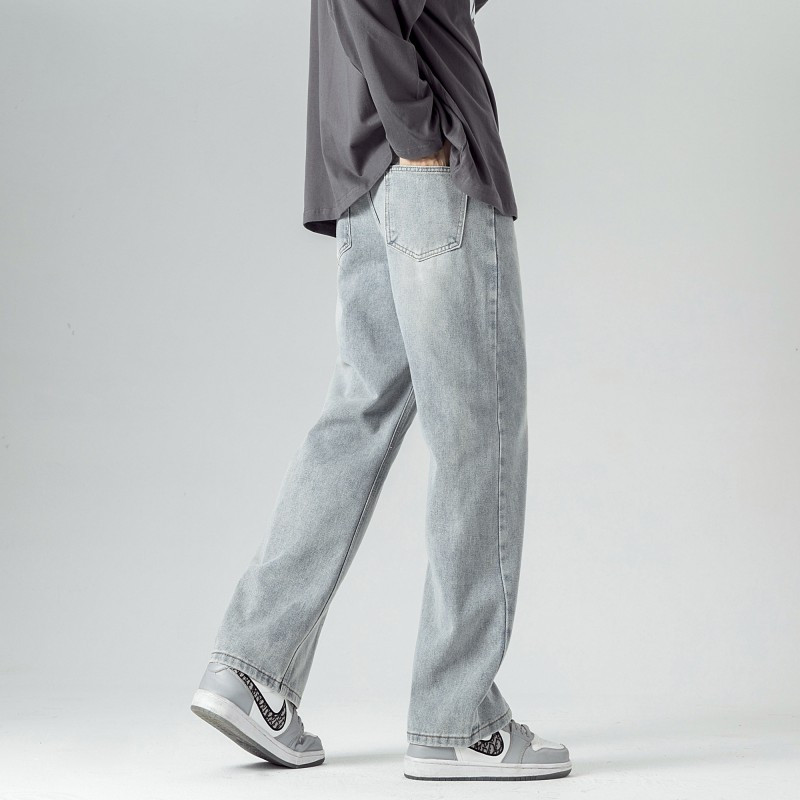 Meeste retromoodsad tänavarõivad teksad, teksapüksid, kottis vabaaja sirge laia säärega teksapüksid meeste sinised hallid püksid