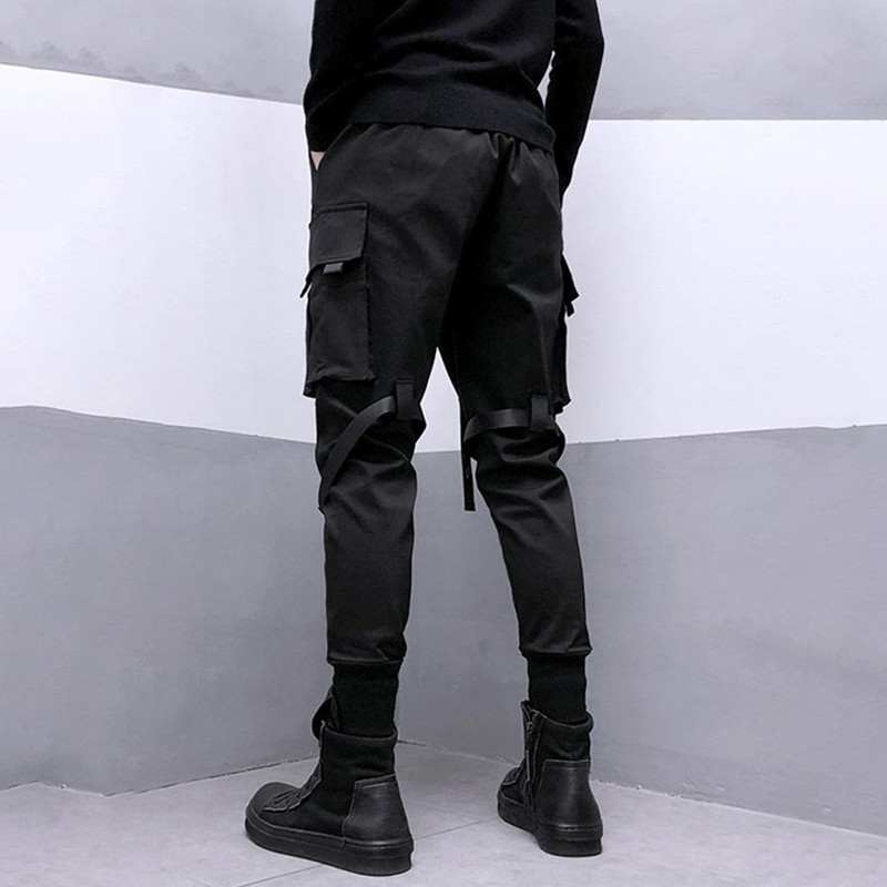 PFNW Meeste Rihmad Patchwork Darkwear Cargo Pants Skinny Autumn Tactical Stiilne Techwear püksid Punk Skinny Elastic 12A1810