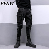 PFNW Darkwear Safari Style Webbing Spliced Cargo Pants Ανδρικά ρούχα Street Wear Elastic Waist Slim Tactical Techwear 12A1634