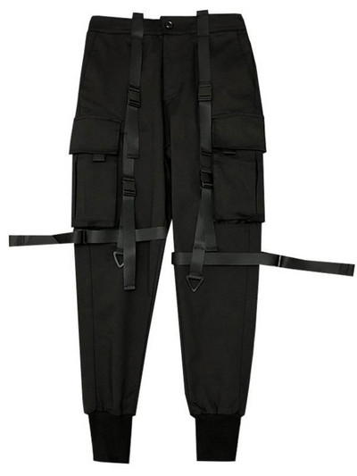 PFNW Darkwear Safari Style Webbing Spliced Cargo Pants Ανδρικά ρούχα Street Wear Elastic Waist Slim Tactical Techwear 12A1634