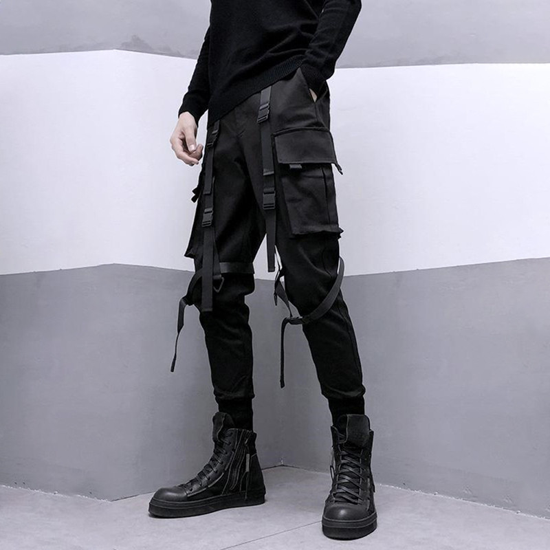 PFNW Darkwear Safari Style Webbing Spliced Cargo Pants Ανδρικά ρούχα Street Wear Elastic Waist Slim Tactical Techwear 12A1634