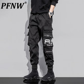 PFNW Man Cargo Παντελόνι Slim Pencil Mid Elastic Waist Man High Street Streetwear Φθινοπωρινό Λεπτό Λειτουργικό Ανεμικό Ανδρικό Παντελόνι