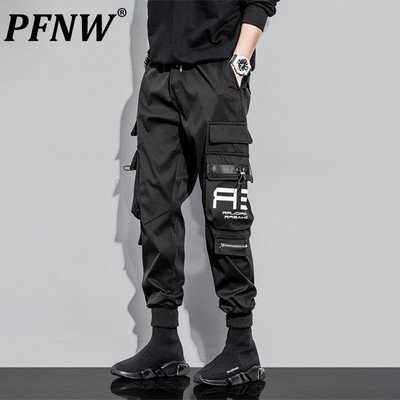 PFNW Man Cargo Pants Plonas Pieštukas Vidurio elastingas Juosmuo Vyriškas High Street Streetwear Rudeninės plonos funkcionalios vėjo vyriškos kelnės