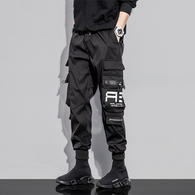 PFNW Man Cargo Παντελόνι Slim Pencil Mid Elastic Waist Man High Street Streetwear Φθινοπωρινό Λεπτό Λειτουργικό Ανεμικό Ανδρικό Παντελόνι