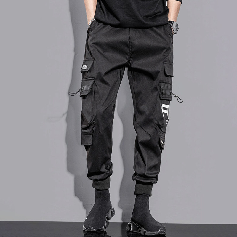 PFNW Man Cargo Παντελόνι Slim Pencil Mid Elastic Waist Man High Street Streetwear Φθινοπωρινό Λεπτό Λειτουργικό Ανεμικό Ανδρικό Παντελόνι