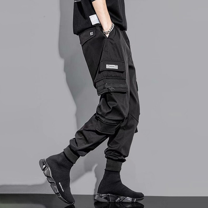 PFNW Man Cargo Παντελόνι Slim Pencil Mid Elastic Waist Man High Street Streetwear Φθινοπωρινό Λεπτό Λειτουργικό Ανεμικό Ανδρικό Παντελόνι