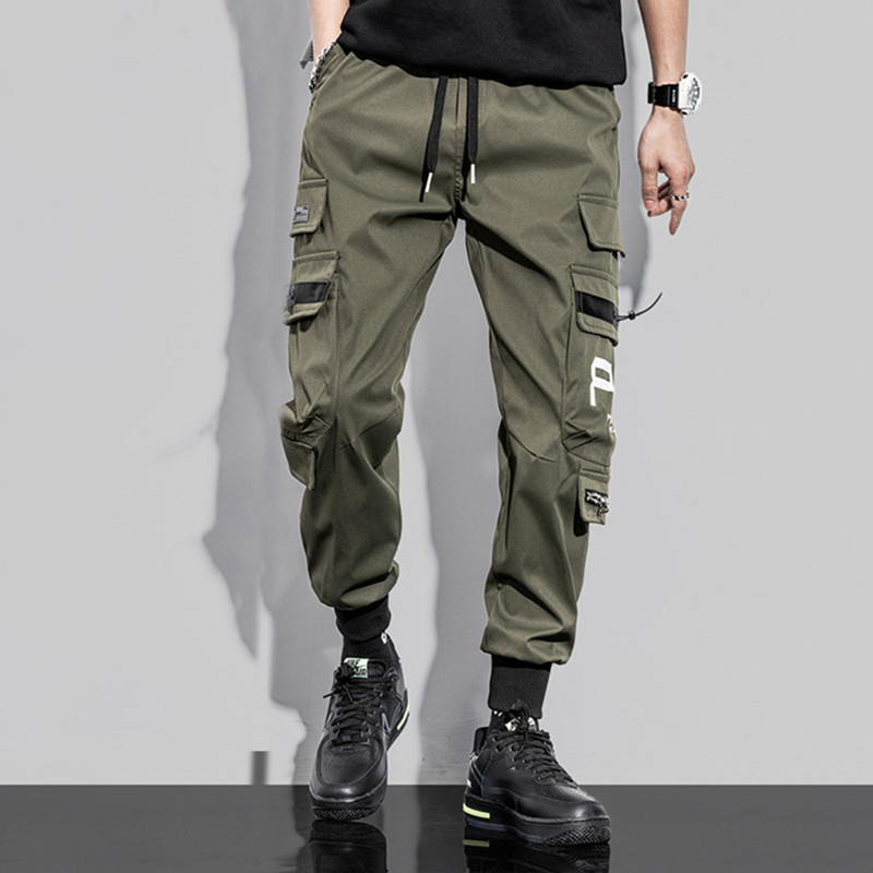 PFNW Man Cargo Παντελόνι Slim Pencil Mid Elastic Waist Man High Street Streetwear Φθινοπωρινό Λεπτό Λειτουργικό Ανεμικό Ανδρικό Παντελόνι