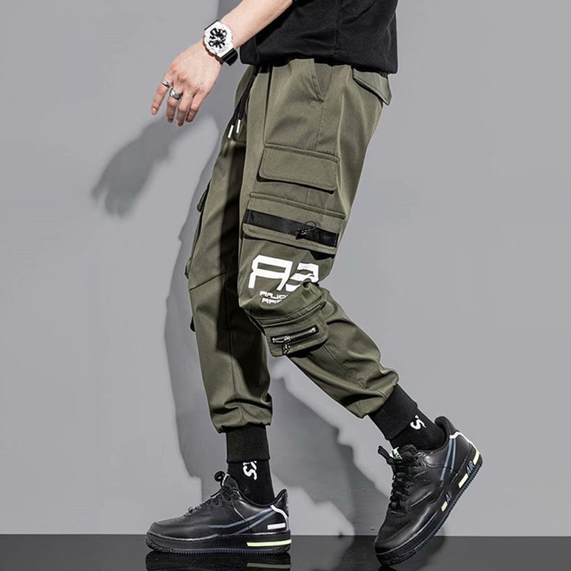 PFNW Man Cargo Παντελόνι Slim Pencil Mid Elastic Waist Man High Street Streetwear Φθινοπωρινό Λεπτό Λειτουργικό Ανεμικό Ανδρικό Παντελόνι