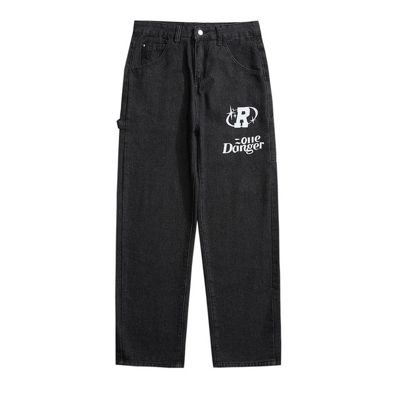 Sügises uued tänavarõivad Meeste kottis laia säärega teksad Retro Harajuku Hip-hop Letter Thermoprint Suured sirge säärega püksid Y2K teksad