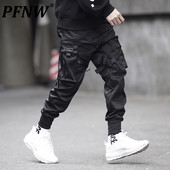 PFNW Cargo Pants Functional Wind Darkwear Solid Black Safari Style High Street Φθινοπωρινό ελαστικό ανδρικό παντελόνι μέσης 12A0935