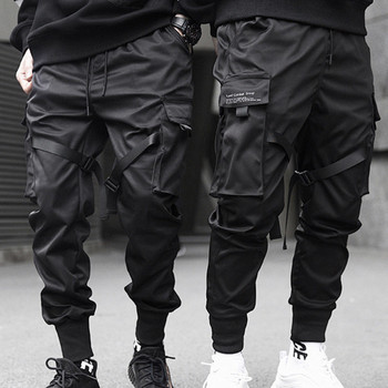 PFNW Карго панталони Функционални тъмни дрехи за вятъра Едноцветни черни панталони в стил сафари High Street Street Есенни панталони с еластична талия Мъжки 12A0935
