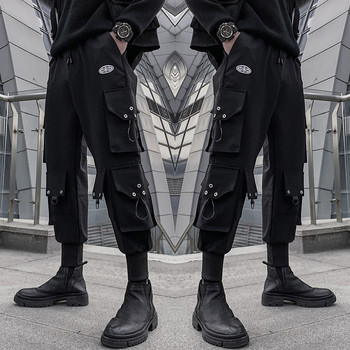 PFNW Cargo Παντελόνι Ανδρικό Λειτουργικό Wind High Street Streetwear Πολλαπλές τσέπες Μαύρο στυλ ελαστικό φαρδύ παντελόνι μέσης 12A1045